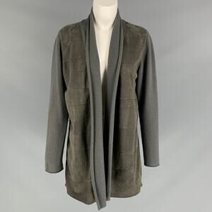 FABIANA FILIPPI Size M Olive Suede Studded Open Front Grey Cardigan